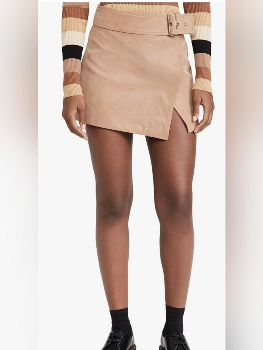 Free People Caramel Faux Leather Mini Skirt with Buckle Detail - Picture 12 of 12
